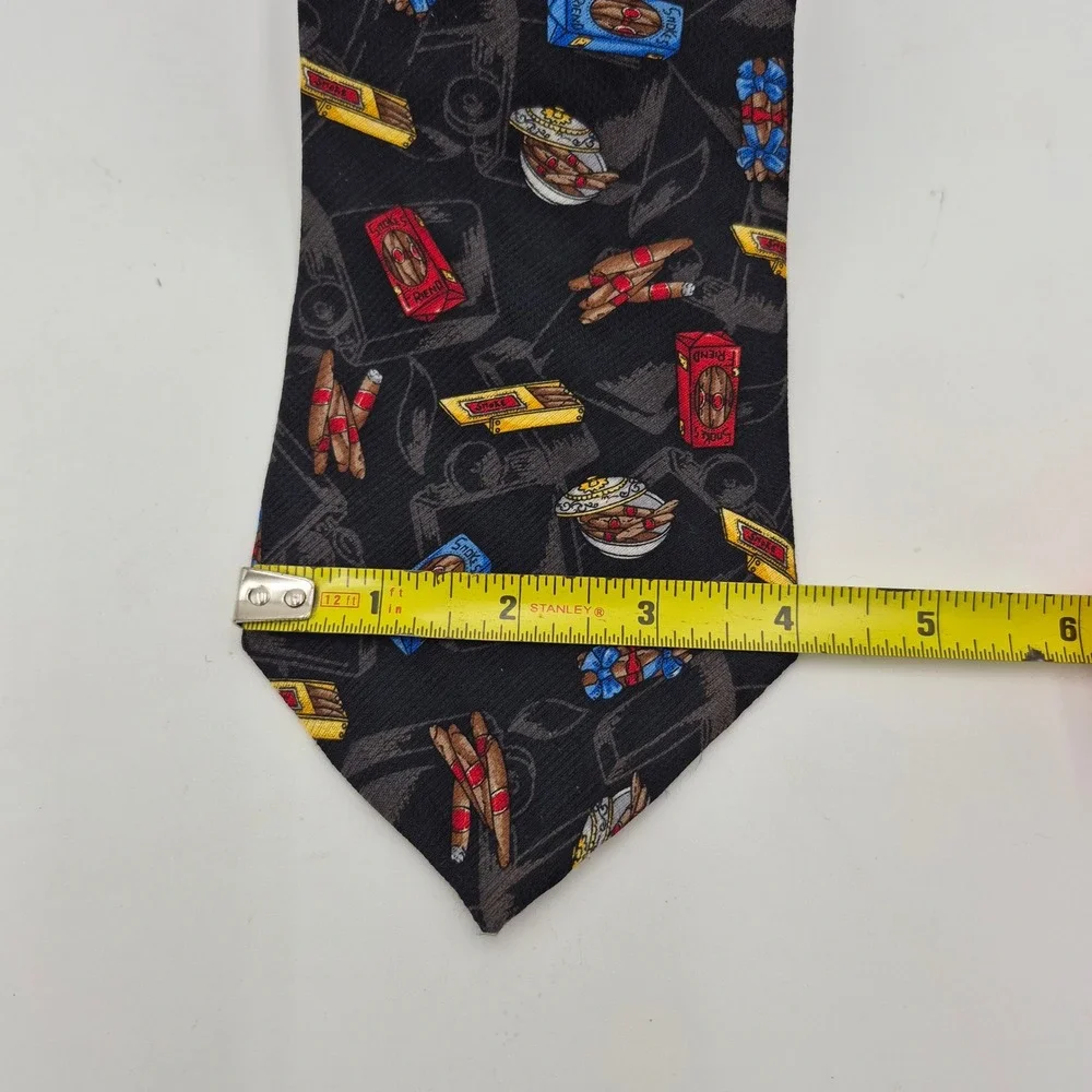 Resilio Mens Silk Necktie Black Novelty Cigar Print Smoking Theme Formal Tie